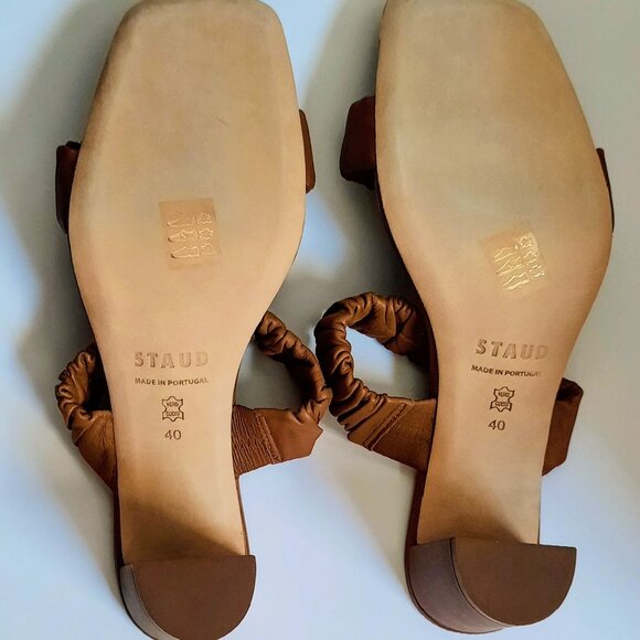 STAUD Brown/Tan Frankie Sandals Block Heels Slip-On - Picture 7 of 7
